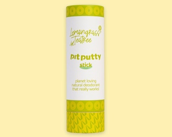 Desodorante en barra natural Pit Putty de 80 g - Hierba de limón y árbol de té - Ingredientes 100% naturales, vegano, orgánico, sin plástico