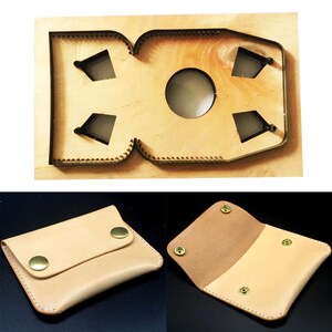 Cardholder Knife Molds, Japan Steel Blade, Wood Board, Leather Wallet Punching Template, Card Bag Passport Making Stencil, Stitch Hole Punch