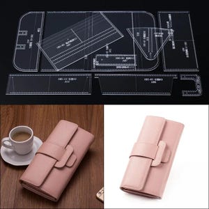 Lange Brieftaschen Vorlage, 9 Stück, transparente Acryl, Leder Nähschablonen, Zeichnung Muster, Stoffzuschnitt, DIY Lederhandwerk Zubehör