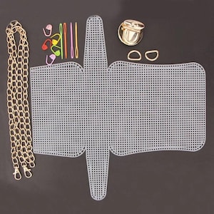メッシュプラスチックキャンバスキット、透明シート、アクリル糸、刺繍ツール、編み物かぎ針編み工芸品アクセサリー、バッグクラフト素材付き