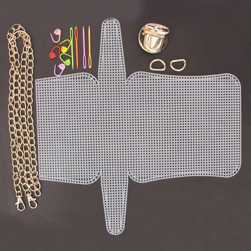 Mesh Plastic Canvas Kit, Clear Sheet, with Acrylic Yarn, Embroidery Tools, Knitting Crochet Crafts Making Accessories, Bag Crafting Material