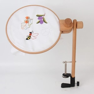 Embroidery Lap Stand, Beech Wood, Cross Stitch Hoop with Clip Clamp , Rotatable Stitching Rack, DIY Adjustable Sewing Art Crafts Accessories