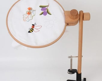 Embroidery Lap Stand, Beech Wood, Cross Stitch Hoop with Clip Clamp , Rotatable Stitching Rack, DIY Adjustable Sewing Art Crafts Accessories