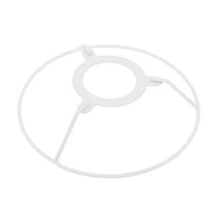 May include: White metal lampshade frame with a circular design. The frame features a central ring and three supporting arms extending to the outer ring. The minimalist design is suitable for various lamp styles.