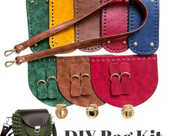 Crochet Handbag Accessories Kits, 5pcs, PU Leather, Various Colors, Leathercraft Bag Crossbody Purses Bottom Strap Hardware Making Materials