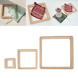 Square Knitting Loom, Wood Needlework Crochet Pegs Pin Weaving Loom, DIY Board Accessories Multifunctional for Hats, Toys, Scarf, Sock, Kids