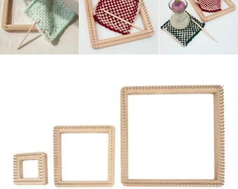 Square Knitting Loom 4&quot;-12&quot;, Tiny Pin Loom Frame, Wood Needlework Crochet Pegs Pin Weaving Loom, DIY Board for Hats, Toys, Scarf, Sock, Kids