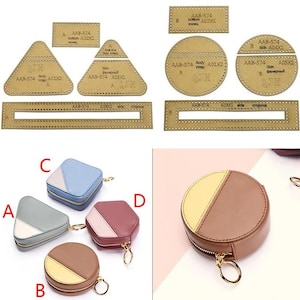Modello di cucito per portamonete, carta kraft, vari design, modello per realizzare borse portaoggetti in pelle, strumento per disegnare lavori in pelle, stencil da taglio fai da te