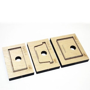 Molde para cortar tarjeteros de cuero (3 piezas), hoja de acero para madera, plantilla para billetera de cuero, herramienta de perforación, agujeros para coser, kit de troquelado.