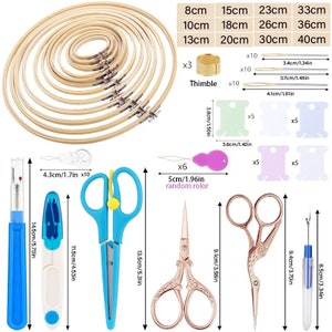 Set di cerchi per punto croce in bambù, set di telai per ricamo, accessori per strumenti da cucito con forbici da cucito, aghi per cucire, cerchio per ricamo immagine 2