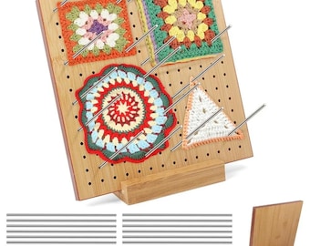 Crochet Blocking Board Kit, Wooden Block, Stainless Steel Rod Pins, Crochet Granny Square Projects Making, Crafting DIY Knitting Accessories