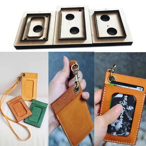 Fustella per porta carte in pelle, base in legno, lama in acciaio, creazione di portafogli in pelle, utensile da taglio per stencil, modello di punzonatura, cuciture fai da te