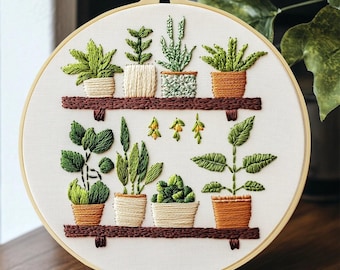 Kit de broderie pour étagères pour plantes, couture à la main pour débutant, toile imprimée