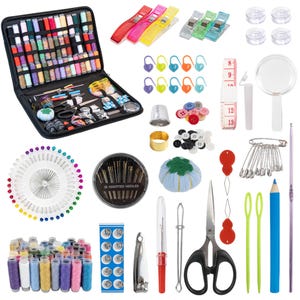 Kit de costura portátil, kit de viaje completo con hilos, agujas, tijeras, cinta métrica y botones, accesorios de bordado DIY, herramienta de costura