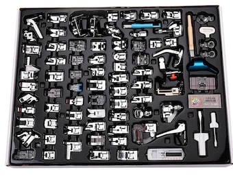 Juego de prensatelas para máquina de coser de 82 piezas, kit de prensatelas multifuncionales con accesorios para trenzado, cremallera, overlock, puntada invisible y regla.