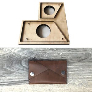 Modello per porta carte a due slot, 2 pezzi, base in legno, fustellatrice con lama in acciaio giapponese, utensile per punzonatura in pelle, stampo per taglio porta carte fai da te in pelle