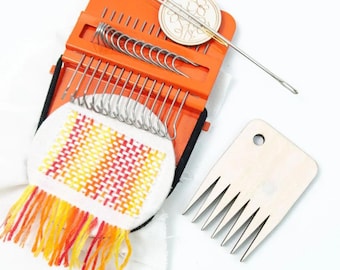 Telaio da rammendo, legno e metallo, arazzo Speedweve a mano, uncinetto per lavorare a maglia e uncinetto, strumento per riparare tessuti, riparazione di vestiti e jeans, artigianato fai da te in fibra