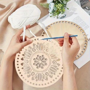 Crochet Bag Base, 2Pcs, Natural Wooden Basket Bottom Circle, Various Styles, Hollow Blank, DIY Craft Molding Accessories, Sewing Weaving Kit