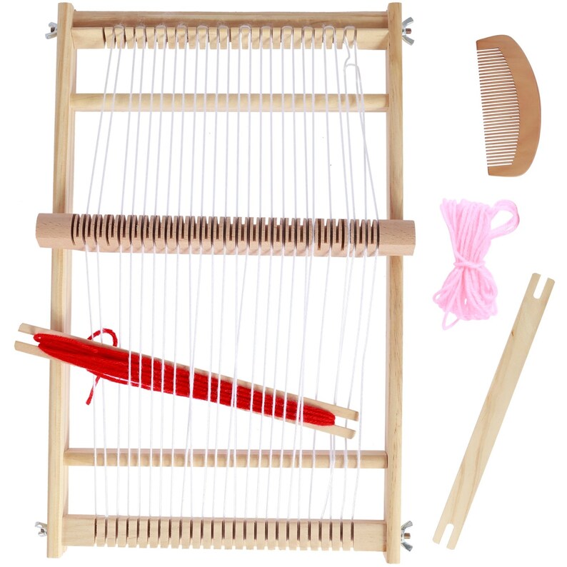 Weaving Loom Kit Complete Wooden Weaving Frame Set With 3 Colors Yarns
