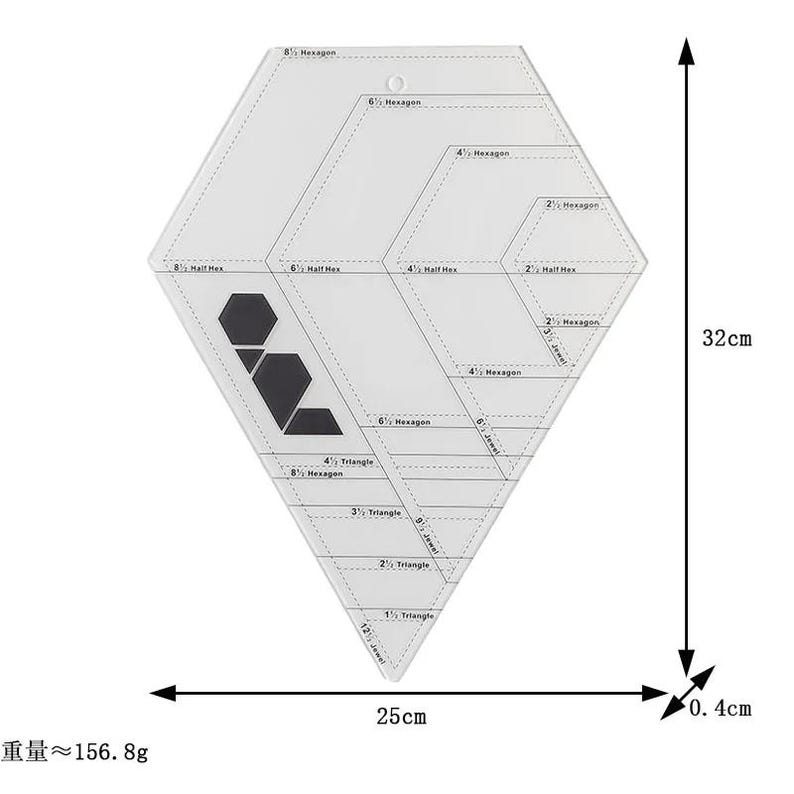Quilting Ruler, Transparent Plastic, Triangle/hexagon/diamond/trapezium