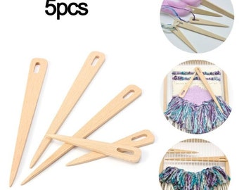 5pcs/set Wood Weaving Loom Shuttle Crochet Needles in Multiple Sizes, Tapestry Knitting DIY Craft Tool, Big Eye Wooden Weaving Loom Needle