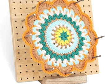 4 / 7.7 / 9 Inch Wooden Blocking Board for Granny Squares, Crochet Bamboo Wood Blocking Board Kit, Handcrafted Knitting Stainless Steel Pins