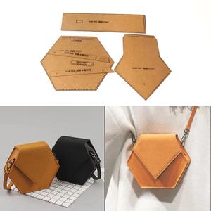 Patron de couture de sac bandoulière, 6 pièces, modèle de pochoir en papier kraft, motif prédécoupé, outil de traçage de sac à main tendance en cuir, accessoire de découpe bricolage