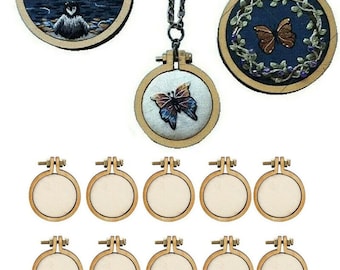 Mini Embroidery Hoop, 10Pcs, Wooden Ring, Cross Stitch Frame, DIY Needle Arts, Fabric Painting, Wall Decorations, Pendant Making Accessories
