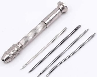 Kit de costura de cuero multifuncional, 5 piezas, aleación de zinc, acero inoxidable, herramientas de reparación para manualidades, punzón de costura, agujas perforadoras reemplazables