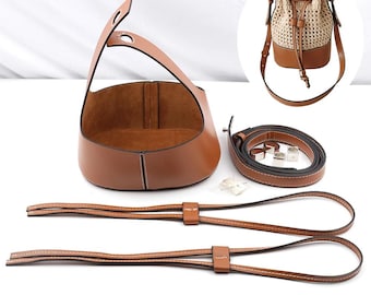 Microfiber Leather Bag Bottom Base Handle Set, Hollow Drawstring Design, Knitting Crochet Handbag Making Accessories, Sewing Craft Materials