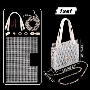 かぎ針編みハンドバッグキット、メッシュプラスチックキャンバスセット、ショルダーバッグ、クロスボディ、編み物用財布、アクセサリー作り、DIYトートバッグステッチギフト材料