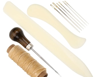 Bookbinding Sewing Tools Kit, 5pcs, DIY Working Set with Binding Needles, Bone Folder, Book Repair, Journals Notebook Making Craft Stitching