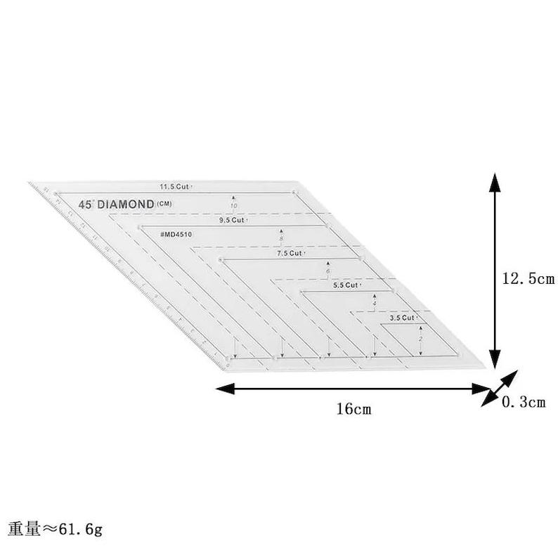 Quilting Ruler, Transparent Plastic, Triangle/hexagon/diamond/trapezium