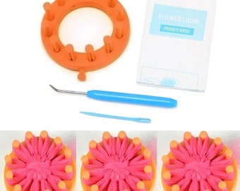 Bloom Loom Set Knitter 12-peg Knitting Flower Loom, Make Embellishments for Hat Scarves, Flower Making Round Loom, DIY Circular Flowers Tool