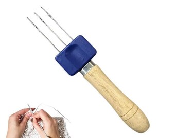 Wood Handle Latch Hook Tool, Portable Knitting Needles, Yarn Project Accessory, Rug Making Crafting