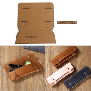 Modelli per astuccio portapenne in pelle, 2 pezzi, carta kraft rigida, modello di cucito fai da te per scatola di cancelleria, accessori per la creazione di stencil per portapenne in pelle