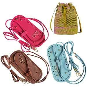 3pcs Crochet Bag Making Kits, Leather, Adjustable Shoulder Straps, Drawstring Closure, Durable Base, Handbags Making w/ Hardware Accessories