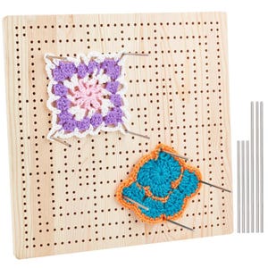 Crochet Blocking Board Set, Wooden Blanched Almond Finish with Stainless Steel Rods, Knitting Blocker, Fiber Art Shaping, Wool Motif Shapers