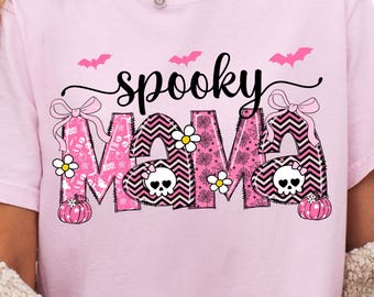 Spooky Mama Halloween PNG, Coquette Bow Shirt Design (Digital Download)