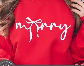 Merry Bow Christmas SVG, Coquette Cheer Shirt Design (Digital Download)