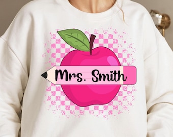 Personalized Teacher Apple PNG, Pencil Name Frame (Digital Download)