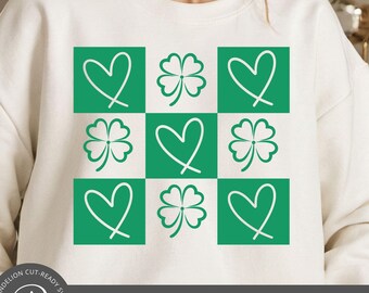 Checkered Clover Heart SVG, St Patricks Day Cut File (Digital Download)