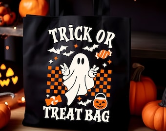 May include: Black trick or treat bag with a white ghost graphic and the text "Trick or Treat Bag".
