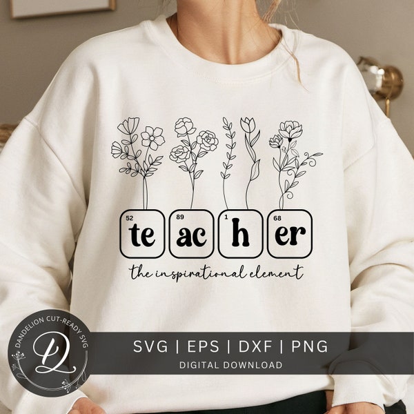 Periodic Teacher SVG File, Teacher Inspirational Element Svg, Teacher Life Svg, Wildflowers Cut File For Cricut, Teacher Appreciation Svg.