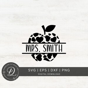 Apple Name Frame SVG, Teacher Monogram Cut File (Digital Download)
