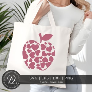 Herz Apfel SVG, Lehrer SVG, Schnittdatei für Cricut, PNG für die Wertschätzung des Lehrers, Herz Apfel Muster zwar, Back to School svg, digitaler Download.
