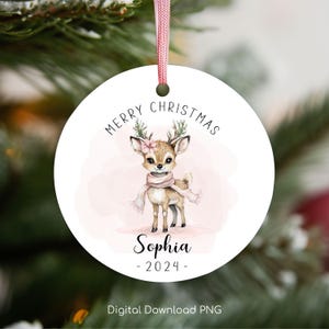 Personalized Christmas Ornament PNG, Baby Deer PNG, Christmas Keepsake Sublimation, Christmas Round Ornament Design, Xmas Custom Bauble PNG.