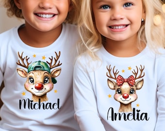 Christmas Reindeer PNG, Custom Kids Name Sublimation (Digital Download)