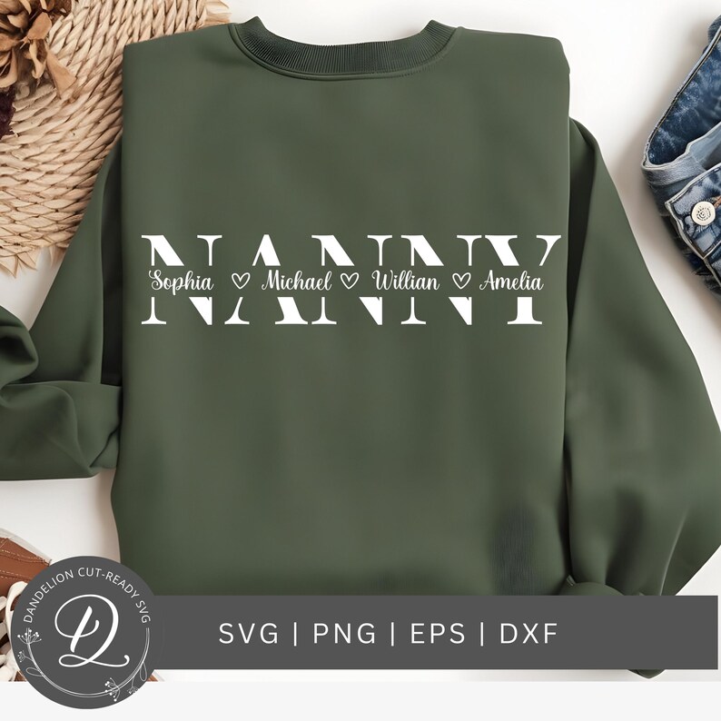 Nanny Lettering Grandma SVG, Nanny Split Name Frame Svg, Grandma Cut File ...