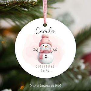 Personalized Christmas Ornament PNG, Baby Snowman PNG, Christmas Keepsake Sublimation, Christmas Round Ornament Design, Xmas Custom Bauble.